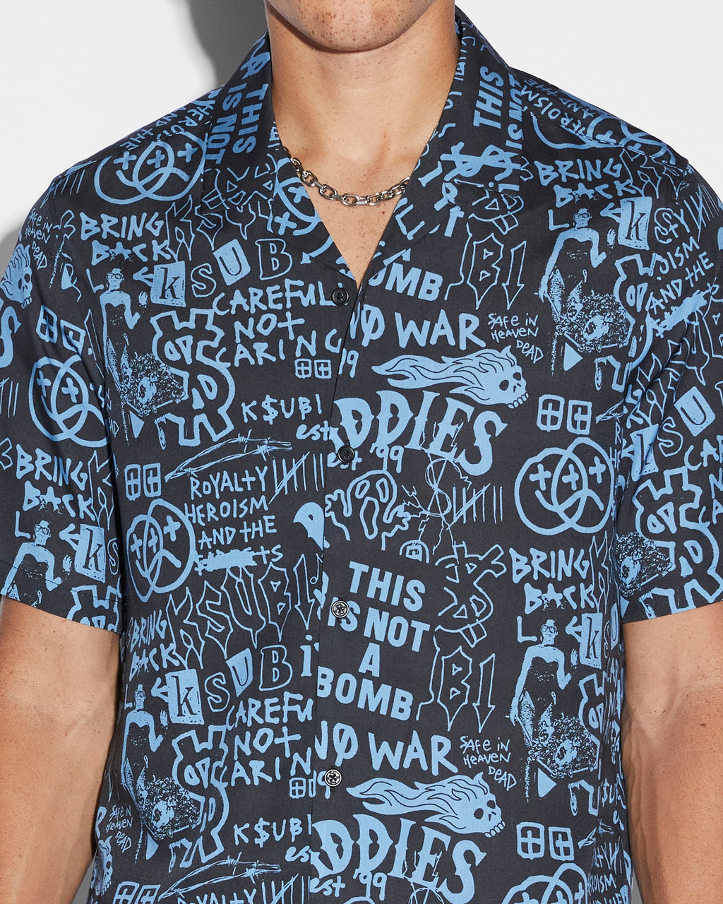 Mens Baddies Resort Ss Shirt Blue Regular Shirts - Blue