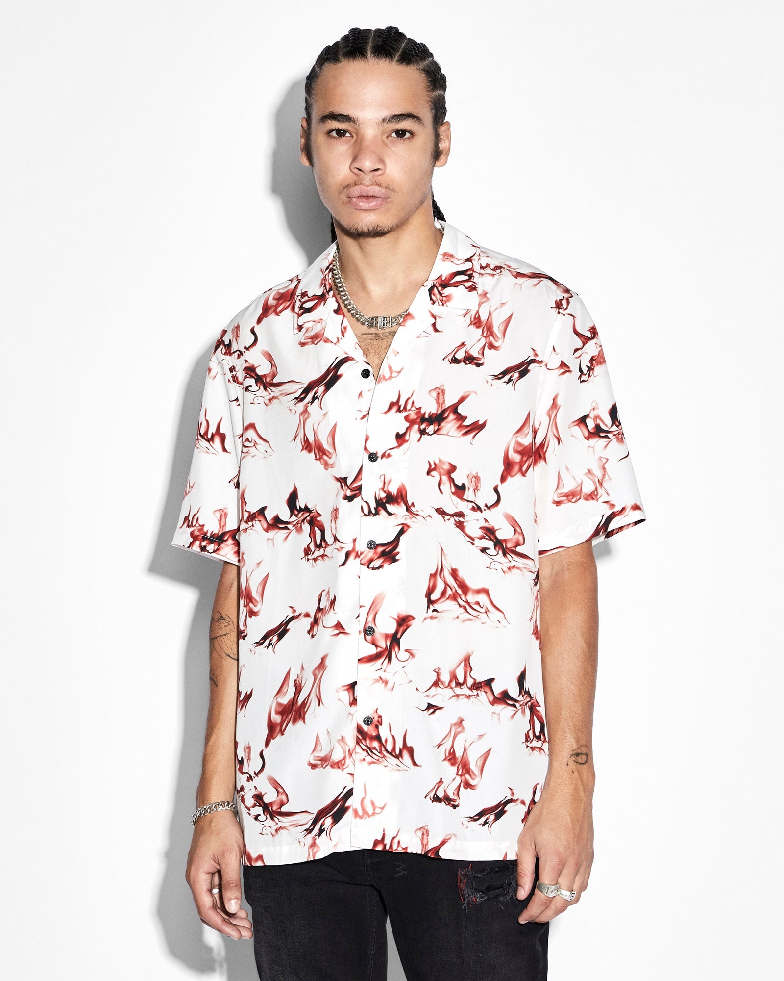 MENS BURNT RESORT SS SHIRT WHITE REGULAR SHIRTS