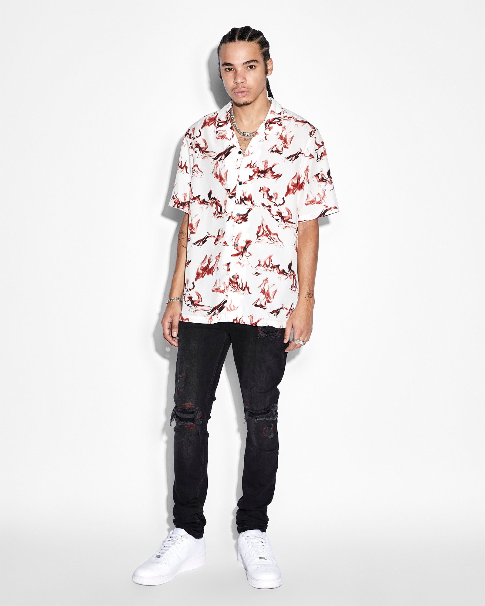 MENS BURNT RESORT SS SHIRT WHITE REGULAR SHIRTS