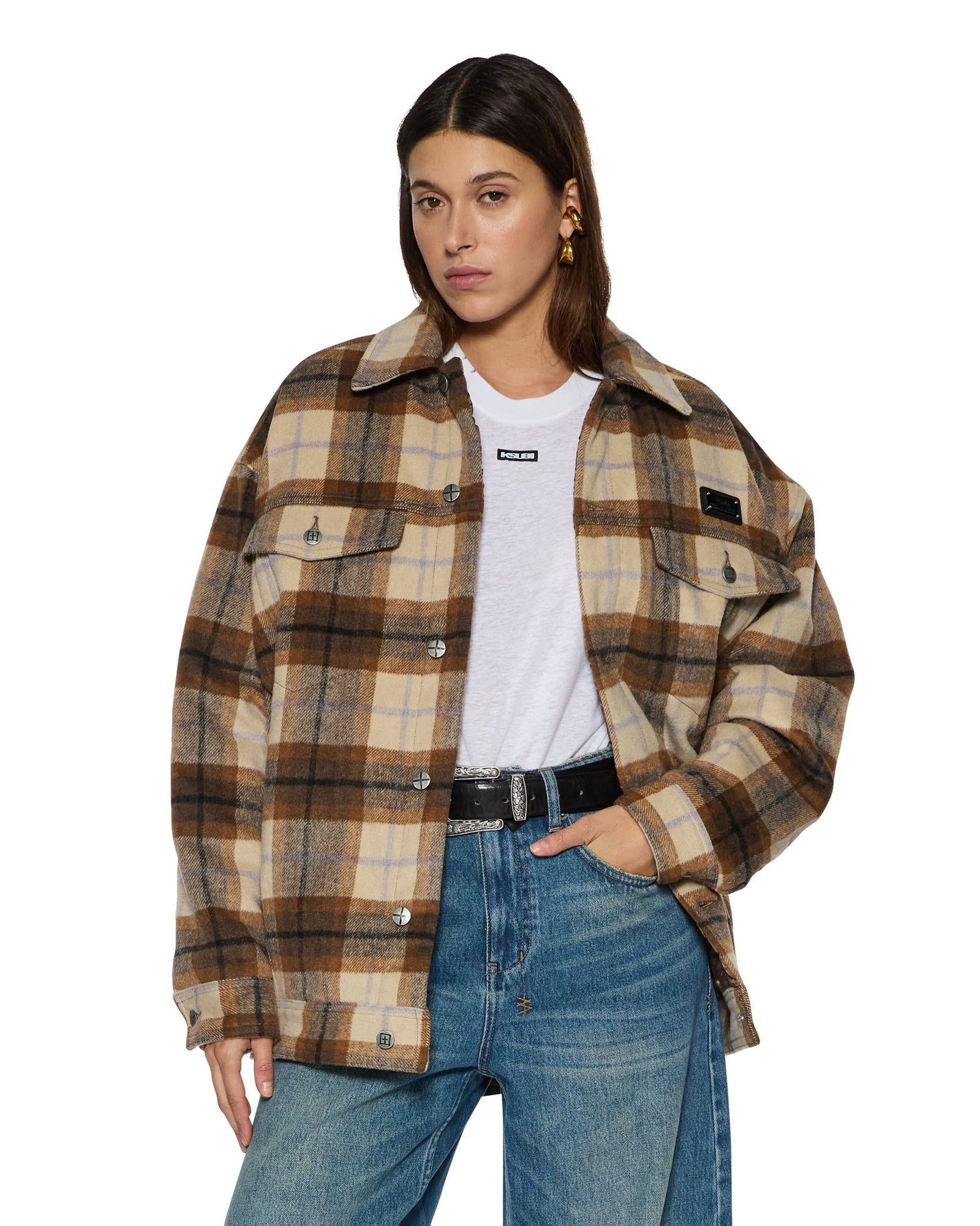 WOMENS KSUPER TRUCKER JACKET PLAID OVERSIZED JACKETS