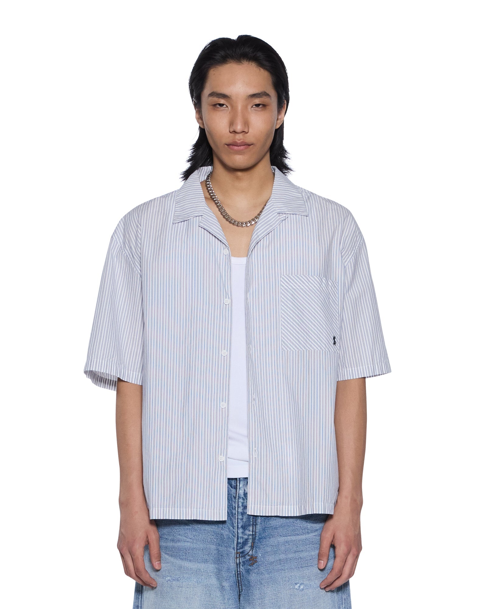 MENS  DINER SS SHIRT BLUE STRIPE REGULAR SHIRTS