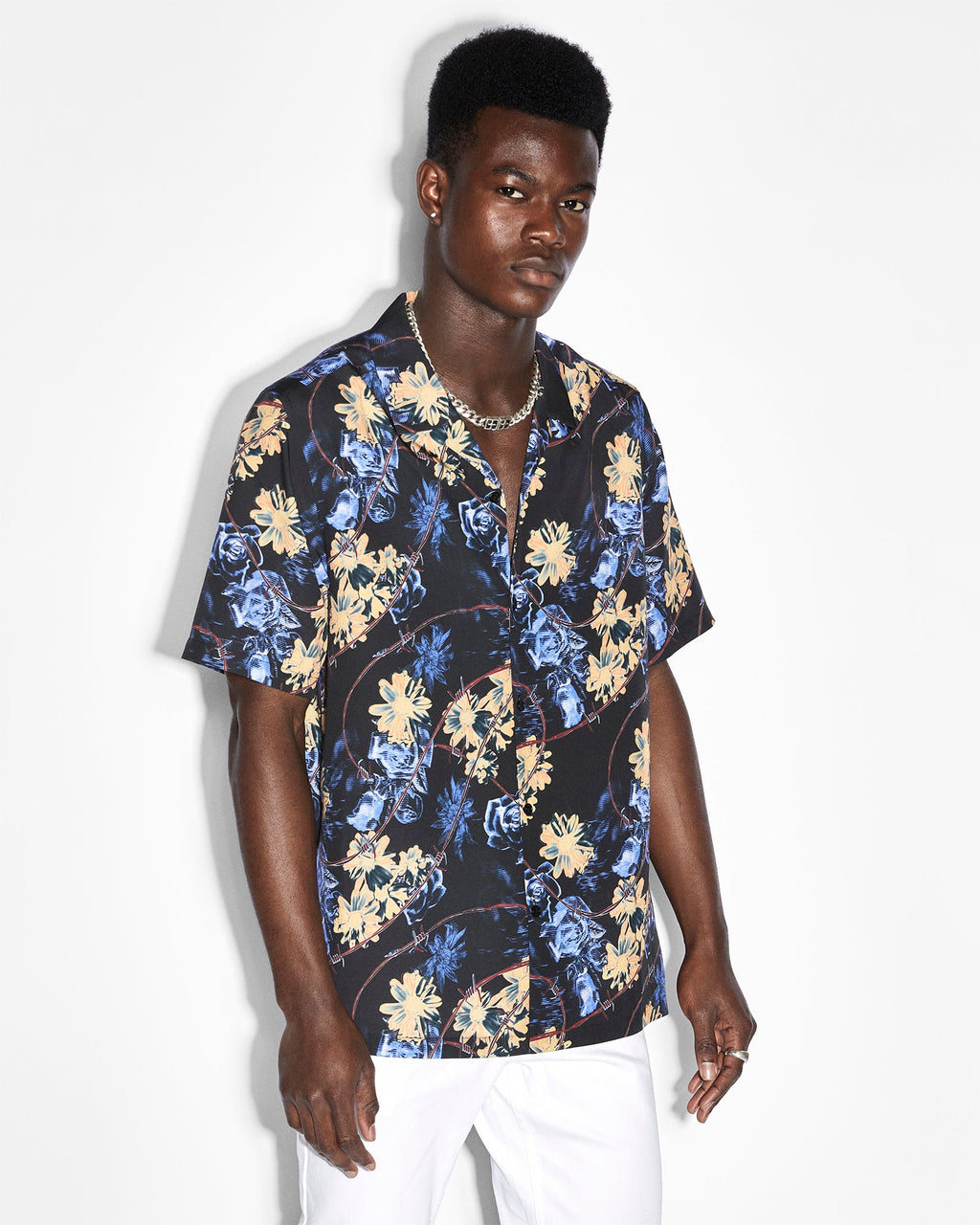 Mens Hyperflower Resort Ss Shirt Black Regular Shirts - Multi Colour