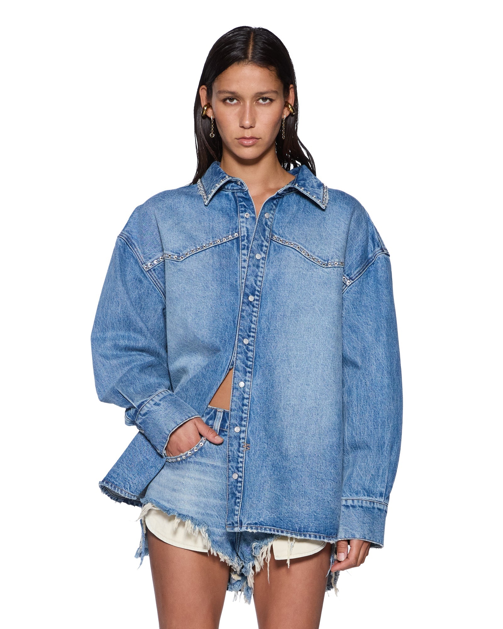 WOMENS OVERSIZED DENIM LS SHIRT MAVERIK KRYSTAL OVERSIZED SHIRTS