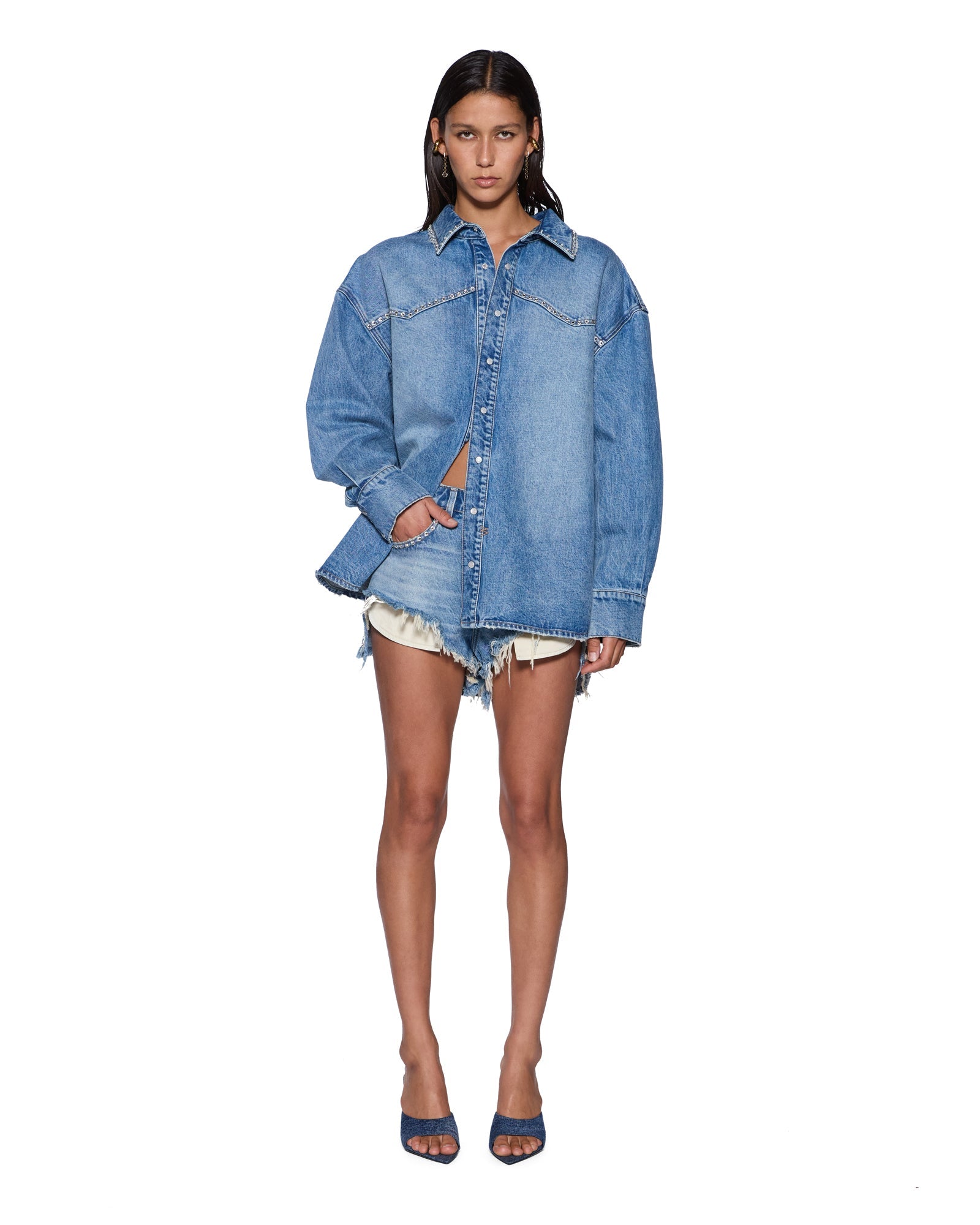 WOMENS OVERSIZED DENIM LS SHIRT MAVERIK KRYSTAL OVERSIZED SHIRTS