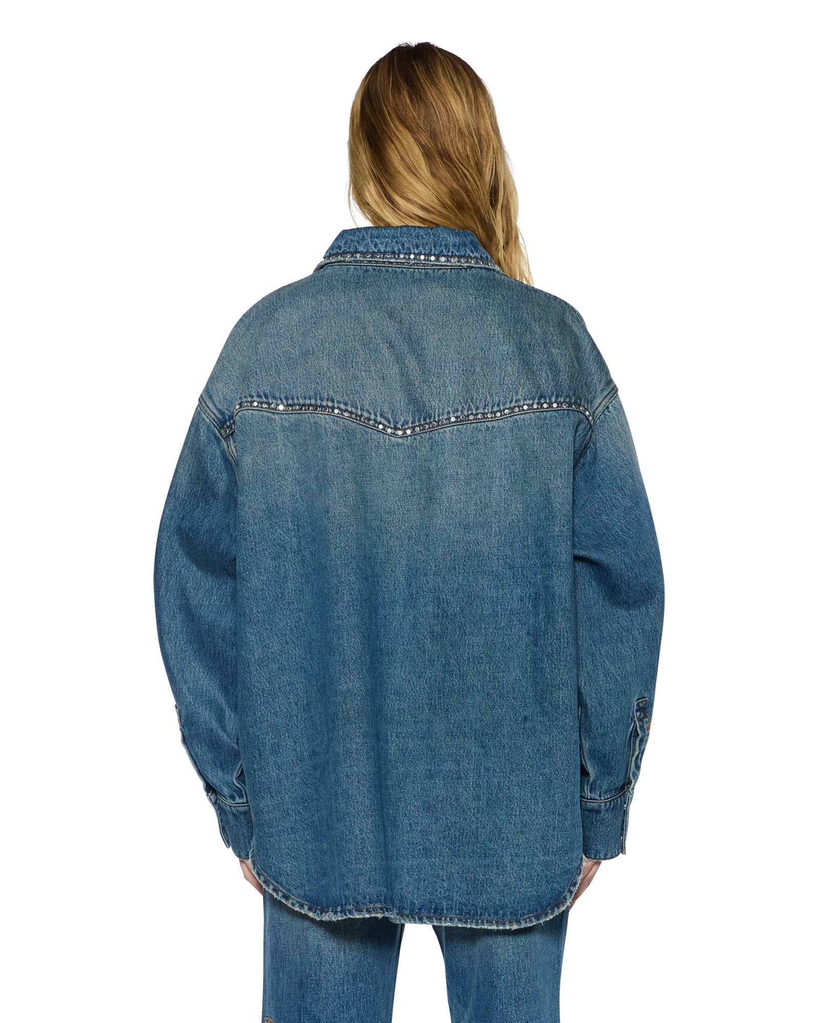 WOMENS  OVERSIZED LS SHIRT TEXAS BLUE STUDDED OVERSIZED SHIRTS