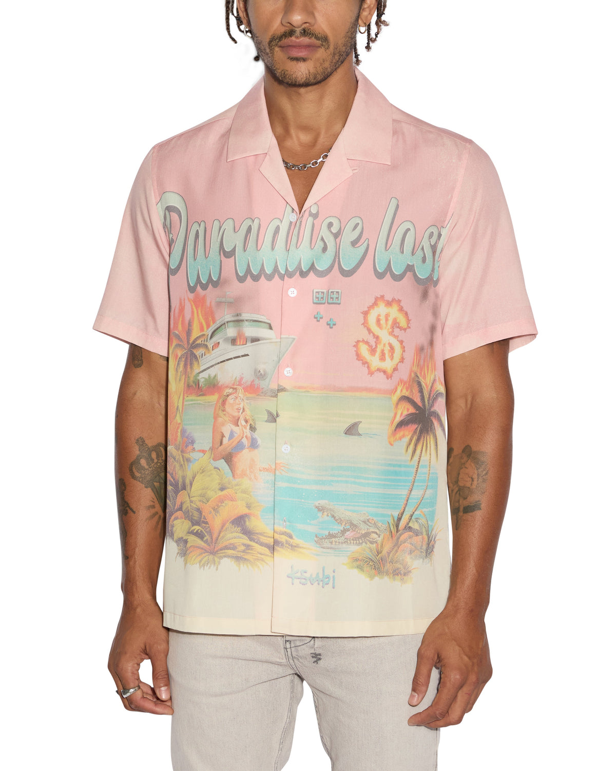 Mens Paradise Lost Resort Ss Shirt Regular Shirts - Multi Colour
