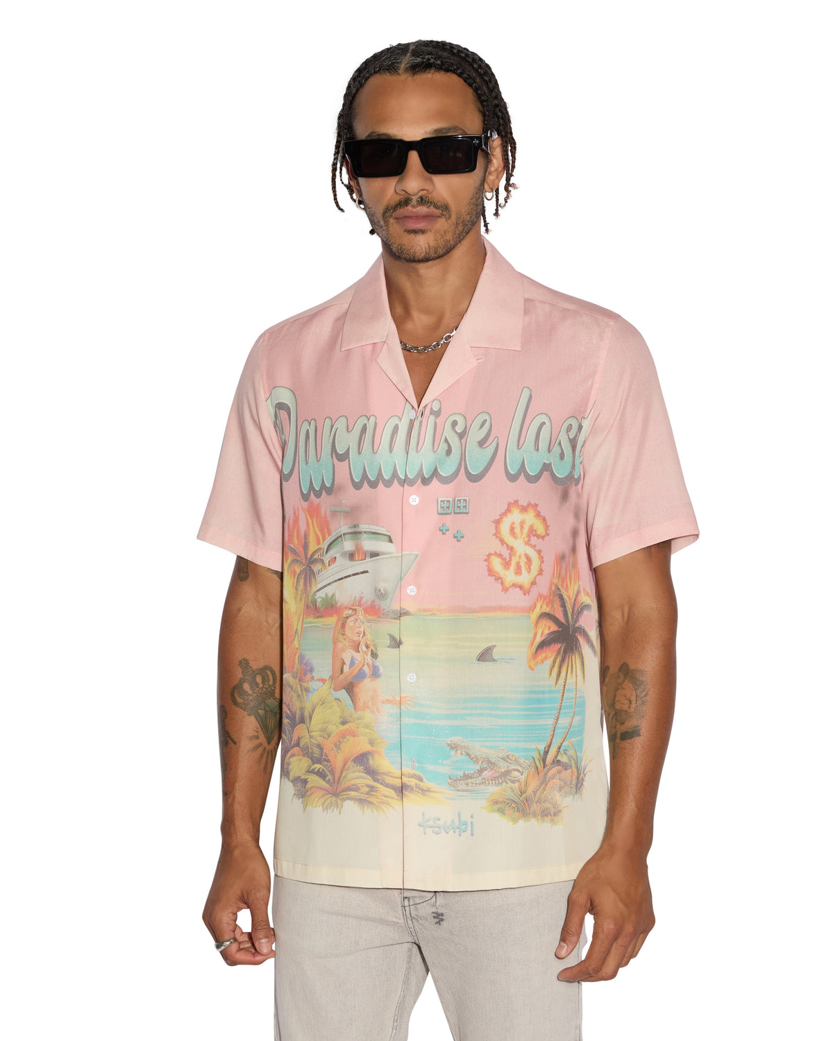 Mens Paradise Lost Resort Ss Shirt Regular Shirts - Multi Colour