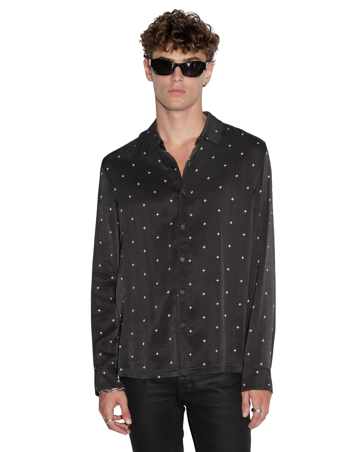 Mens Polka Plus Ls Shirt Black Regular Shirts - Black