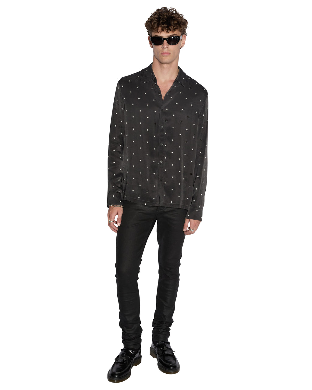 Mens Polka Plus Ls Shirt Black Regular Shirts - Black