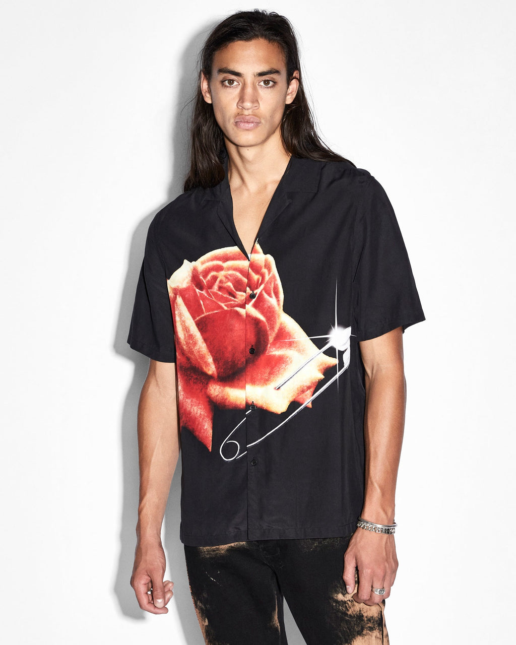 Mens Rose Garden Resort Ss Shirt Black Regular Shirts - Black