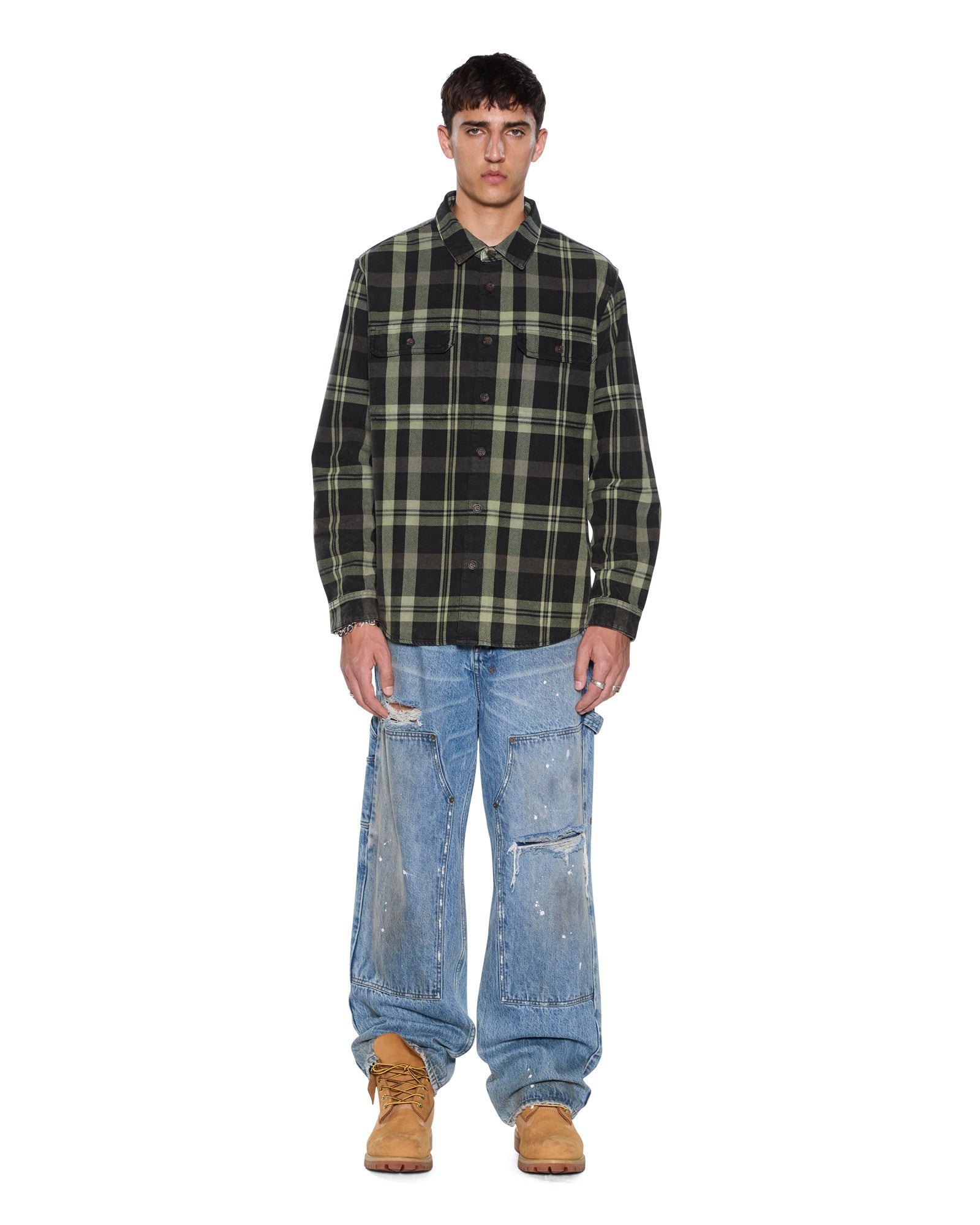 MENS  ROSEBOWL LS SHIRT 1999 KHAKI CHECK REGULAR SHIRTS