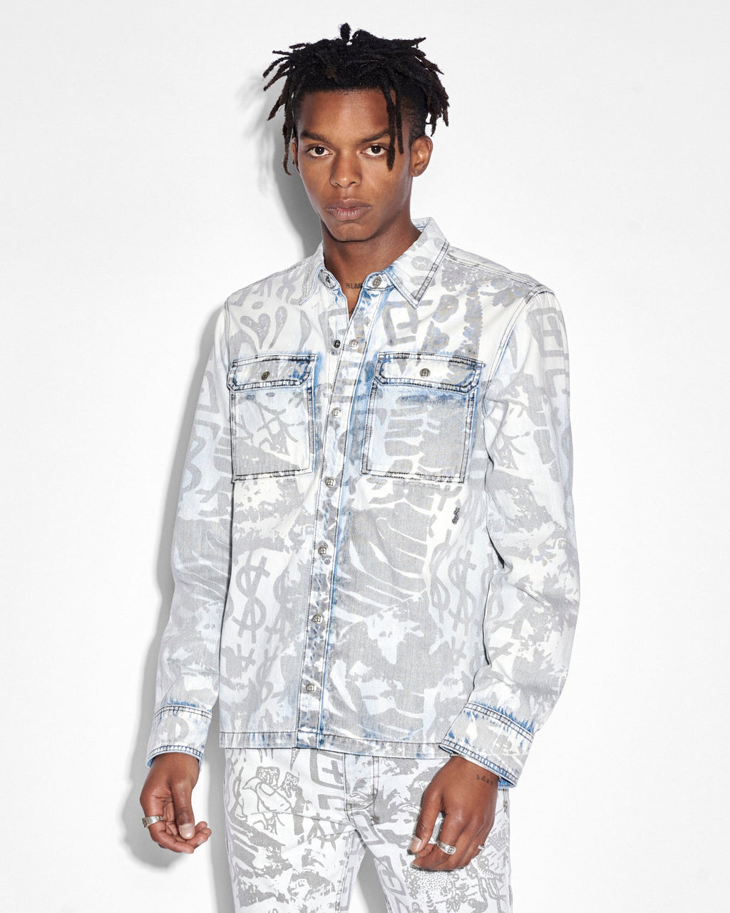 Mens Scorpio Ls Shirt Kollage Icey Regular Shirts - Denim