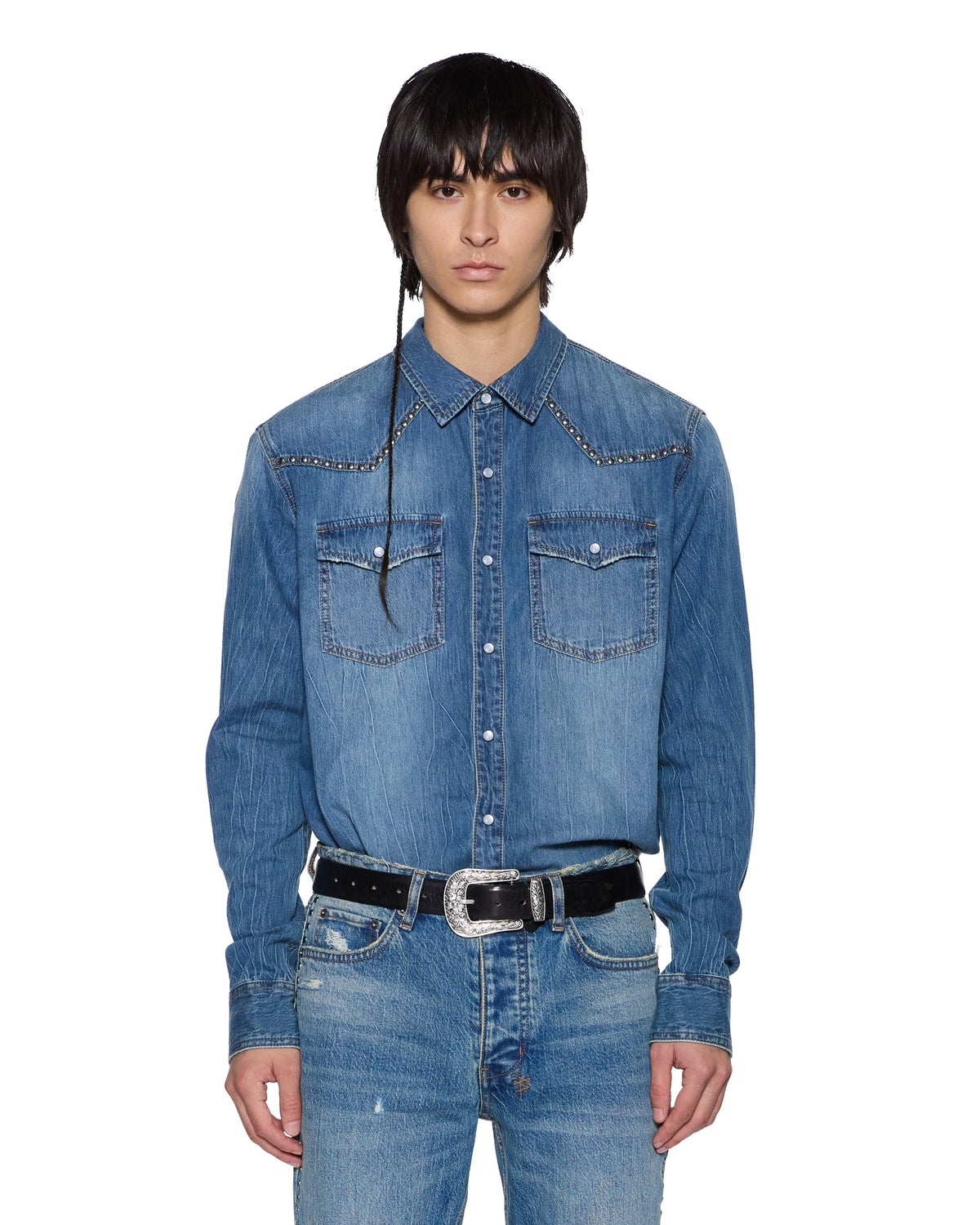WHIPLASH LS SHIRT TEXAS BLUE STUDDED