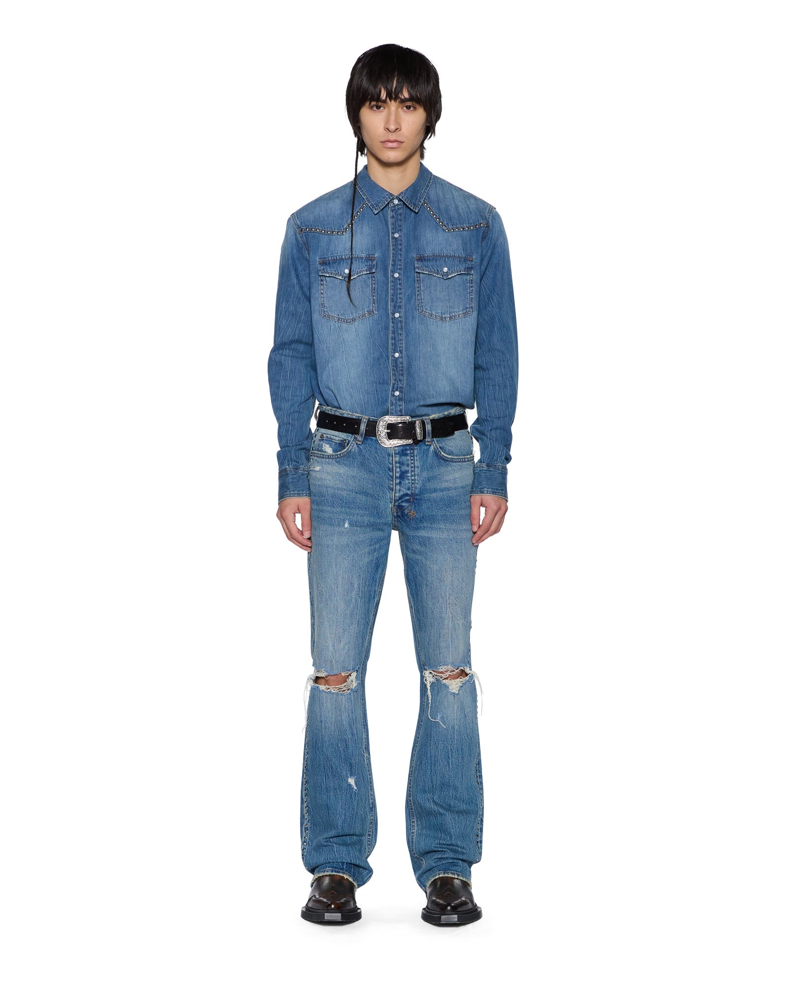 MENS WHIPLASH LS SHIRT TEXAS BLUE STUDDED REGULAR SHIRTS