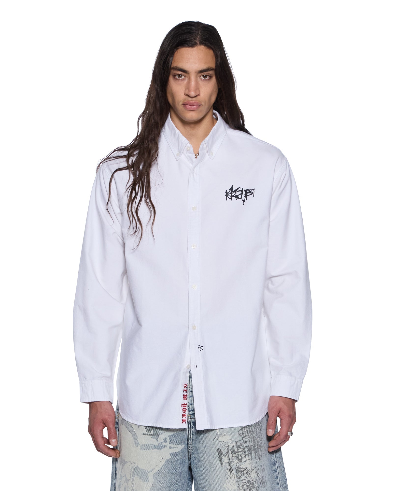 MENS  GRAFFITI ANTI BUTTON DOWN LS SHIRT WHITE REGULAR SHIRTS