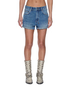 Womens Slouch Short Texas Blue Studded Baggy Walkshorts - Denim