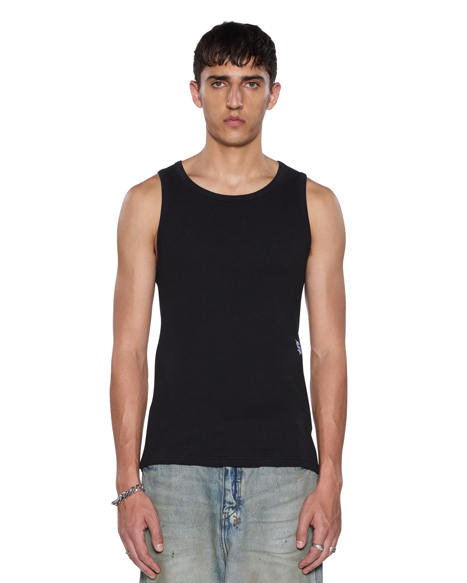 MENS  DEBUT SINGLET BLACK FITTED TEES