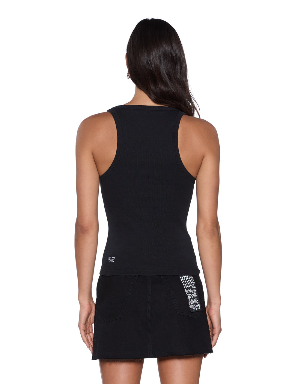 WOMENS STACKED ORIGIN TANK BLACK FASHION TOPS