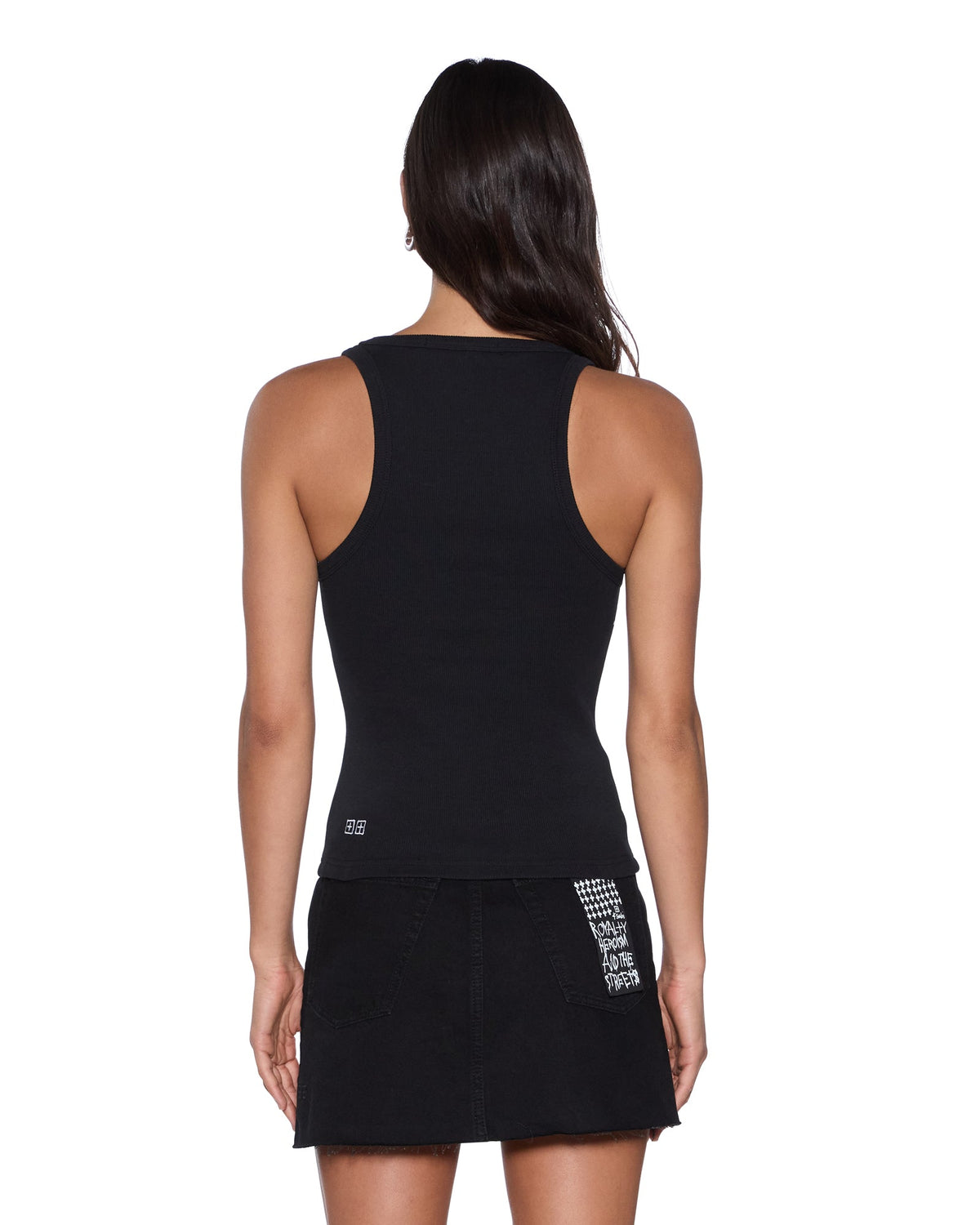 WOMENS STACKED ORIGIN TANK BLACK FASHION TOPS