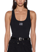 WOMENS STACKED ORIGIN TANK BLACK FASHION TOPS