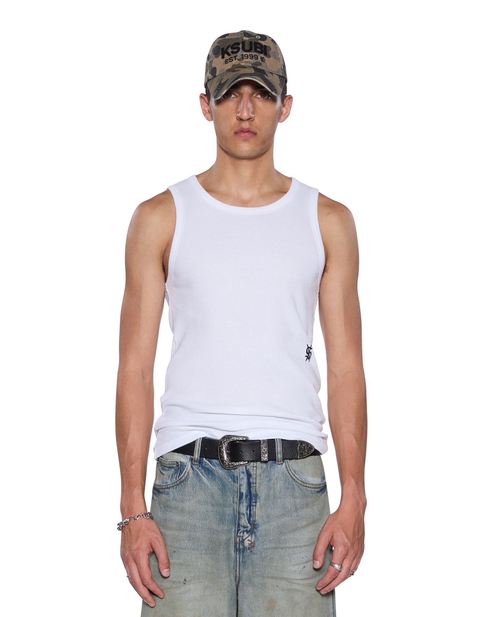 MENS  DEBUT SINGLET WHITE FITTED TEES
