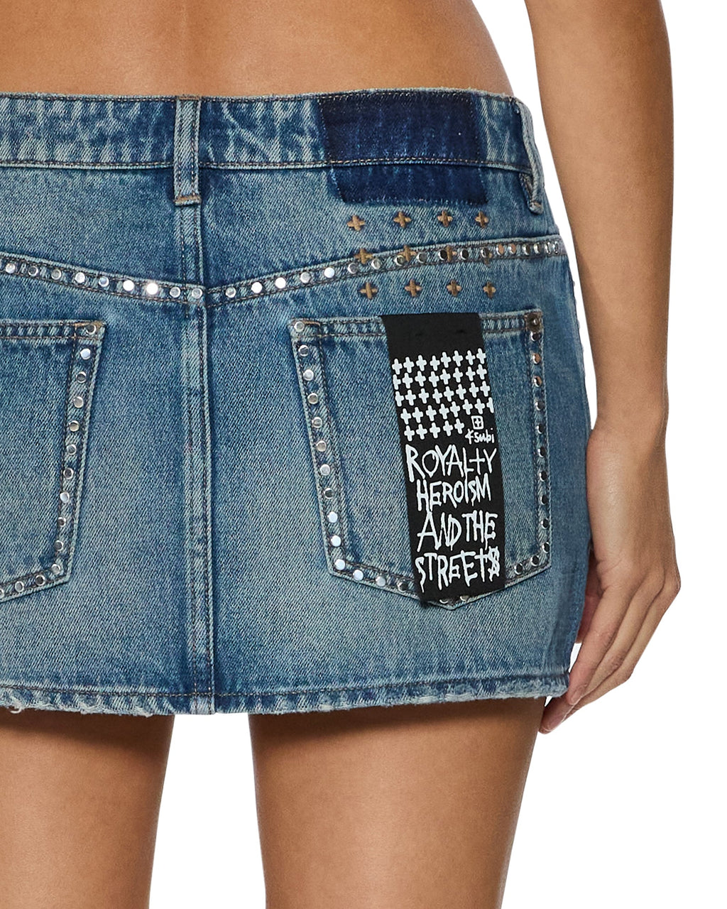 WOMENS MICRO MINI SKIRT TEXAS BLUE STUDDED SKIRTS