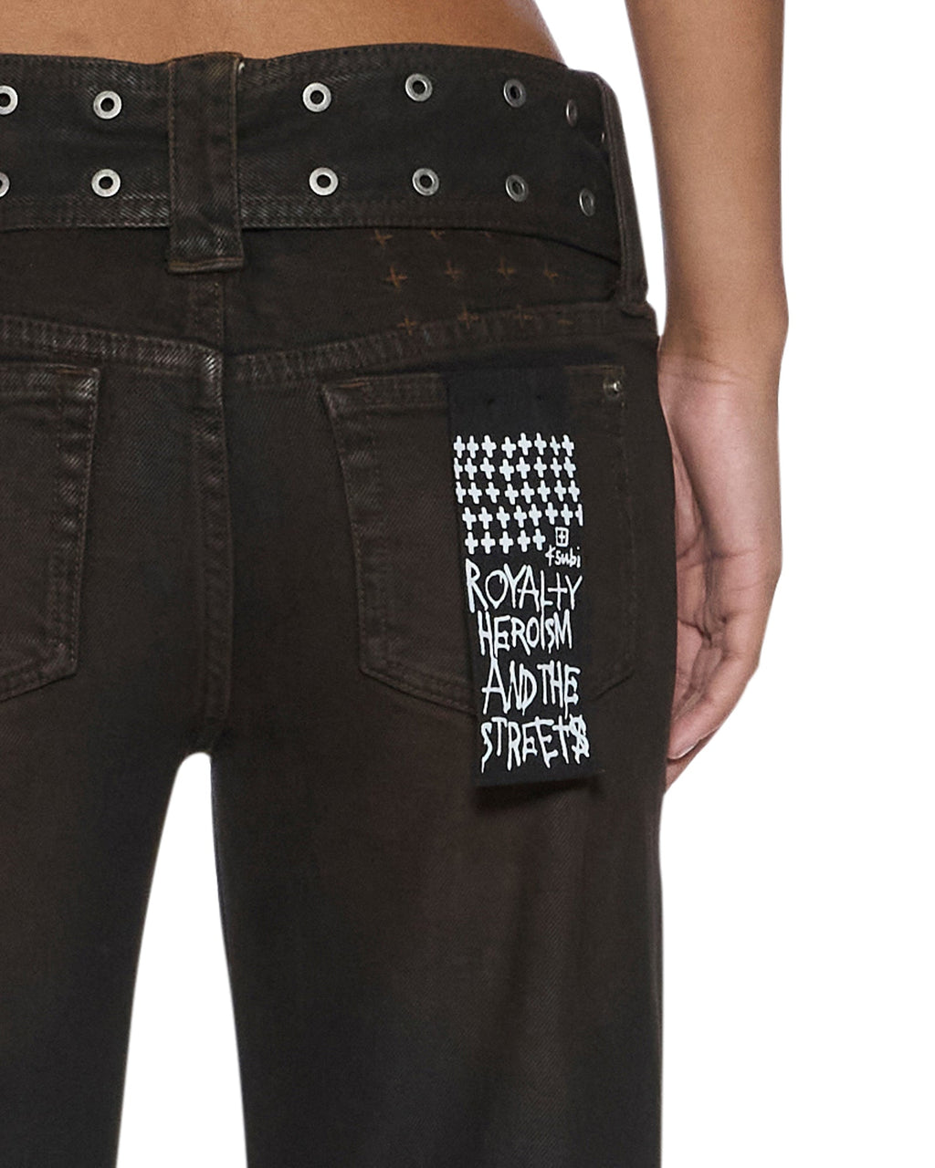 WOMENS SOHO LO BELTED GREASED DENIM JEANS