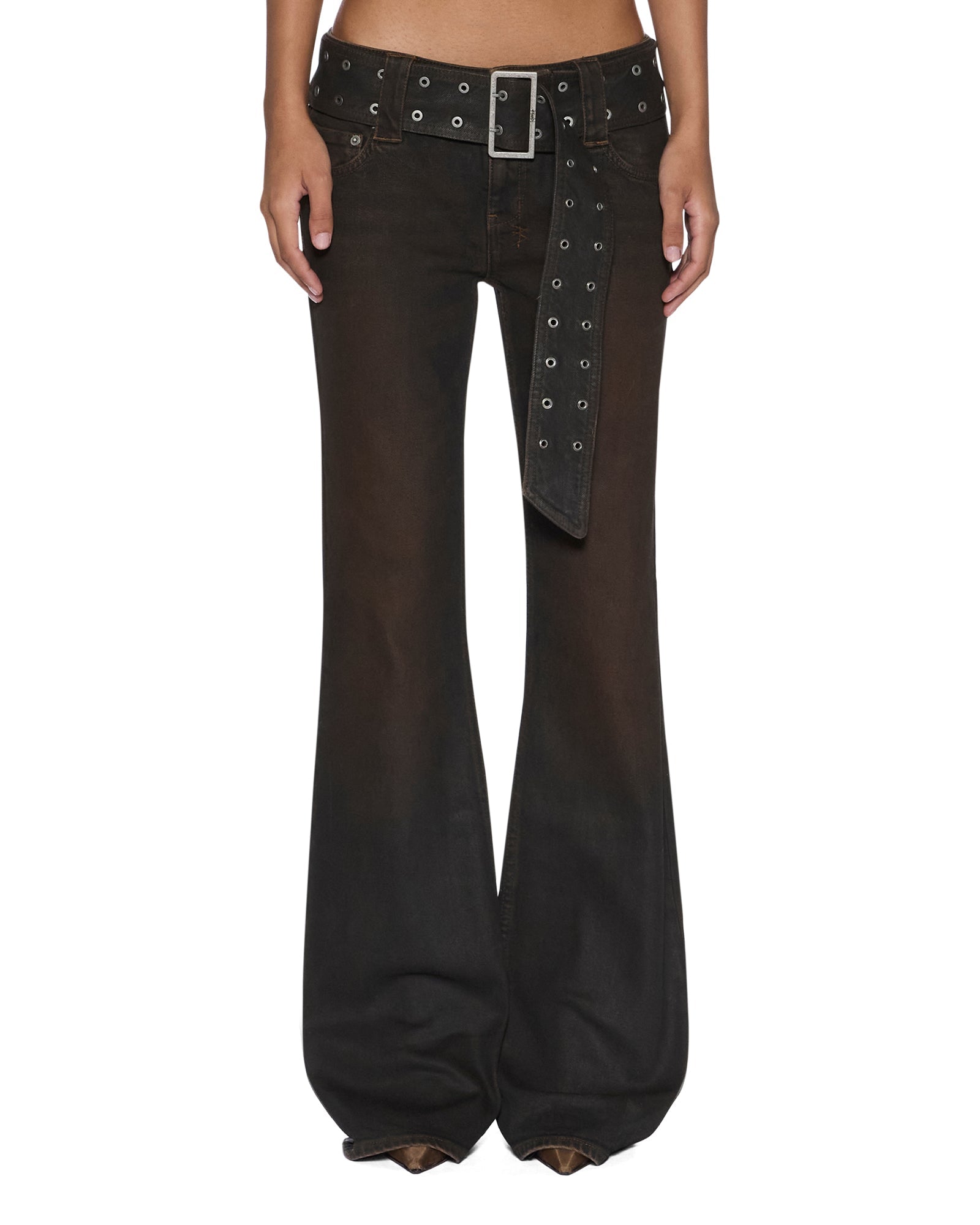 WOMENS  SOHO LO BELTED GREASED BOOTCUT DENIM JEANS