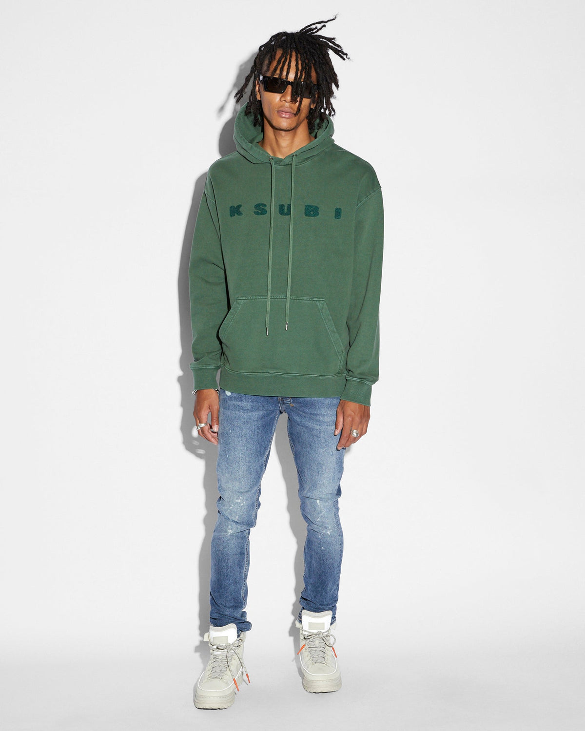 MENS BLOCKED BIGGIE HOODIE EMERALD FLEECE