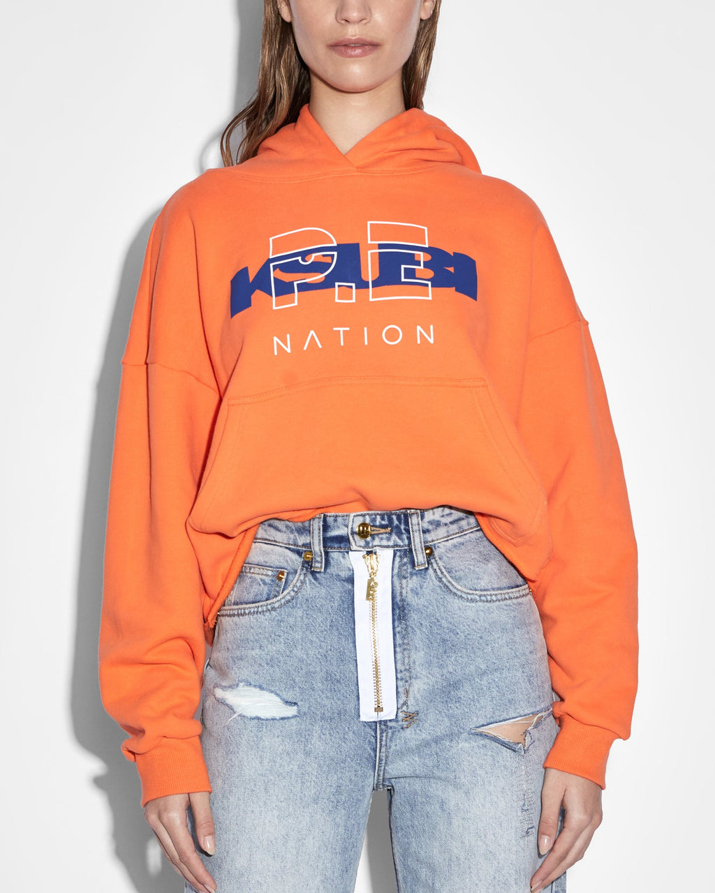 Womens Ksubi X P.e Nation Hoodie Shocking Orange Cropped Fleece - Orange