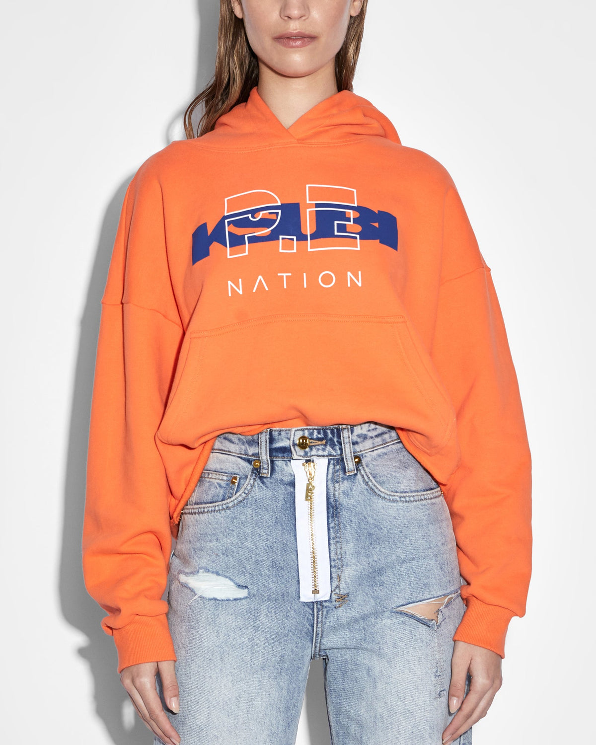 Womens Ksubi X P.e Nation Hoodie Shocking Orange Cropped Fleece - Orange