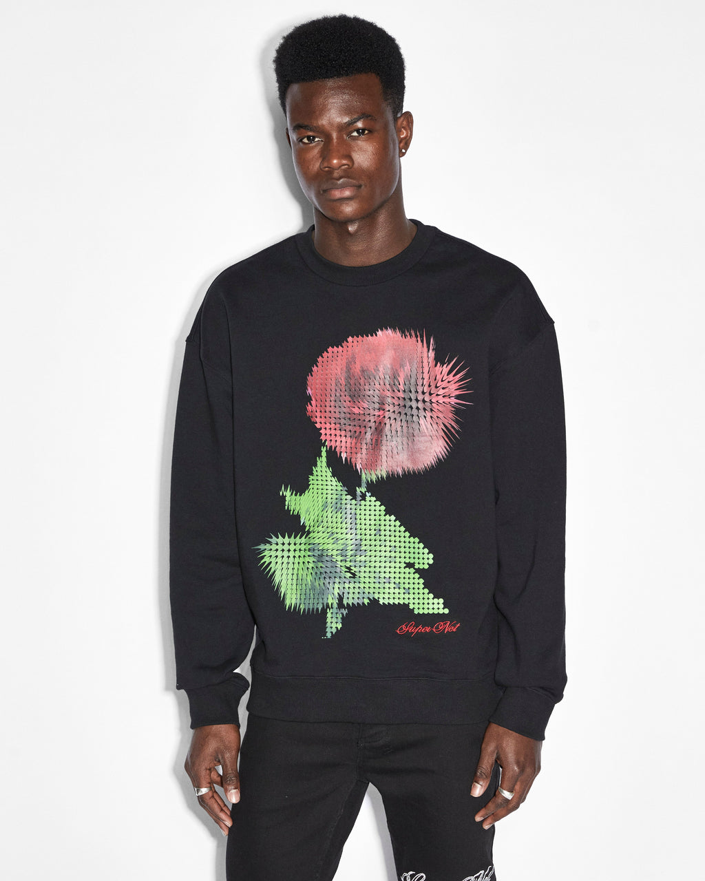 MENS PIXEL BIGGIE CREW JET BLACK FLEECE