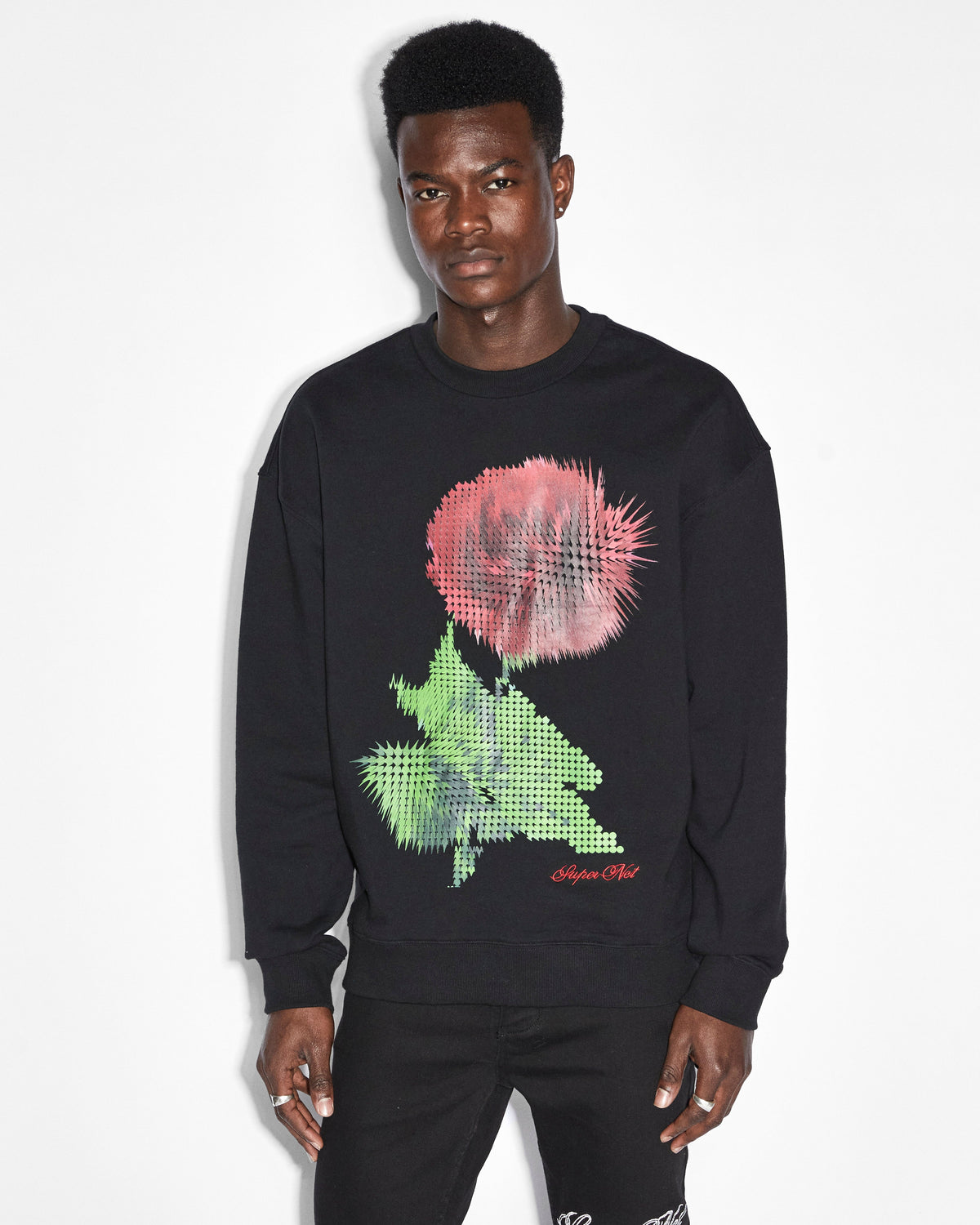 MENS PIXEL BIGGIE CREW JET BLACK FLEECE