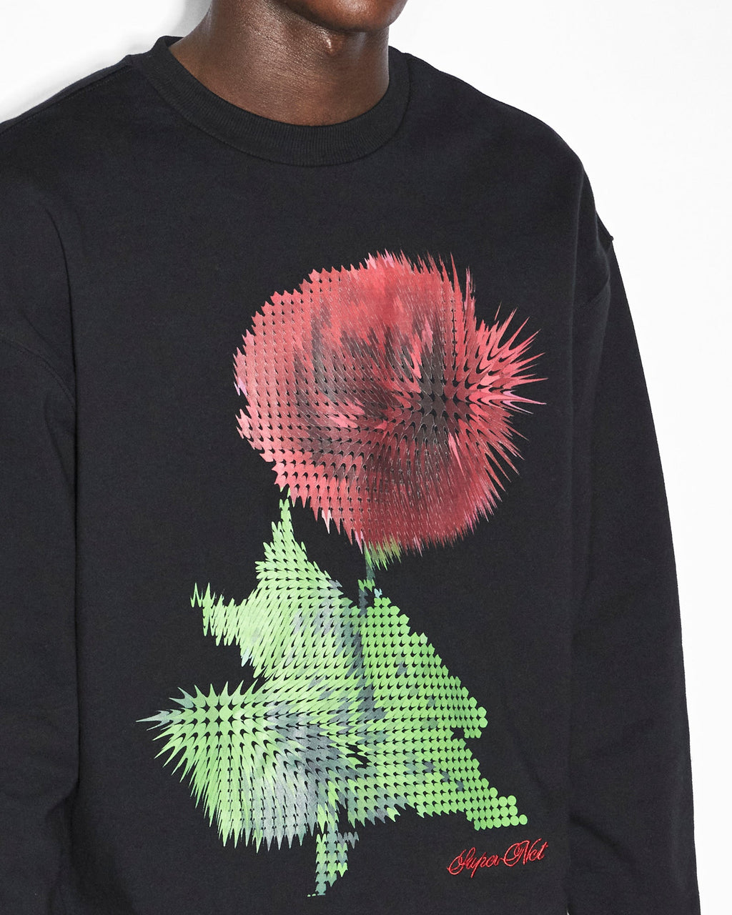 MENS PIXEL BIGGIE CREW JET BLACK FLEECE
