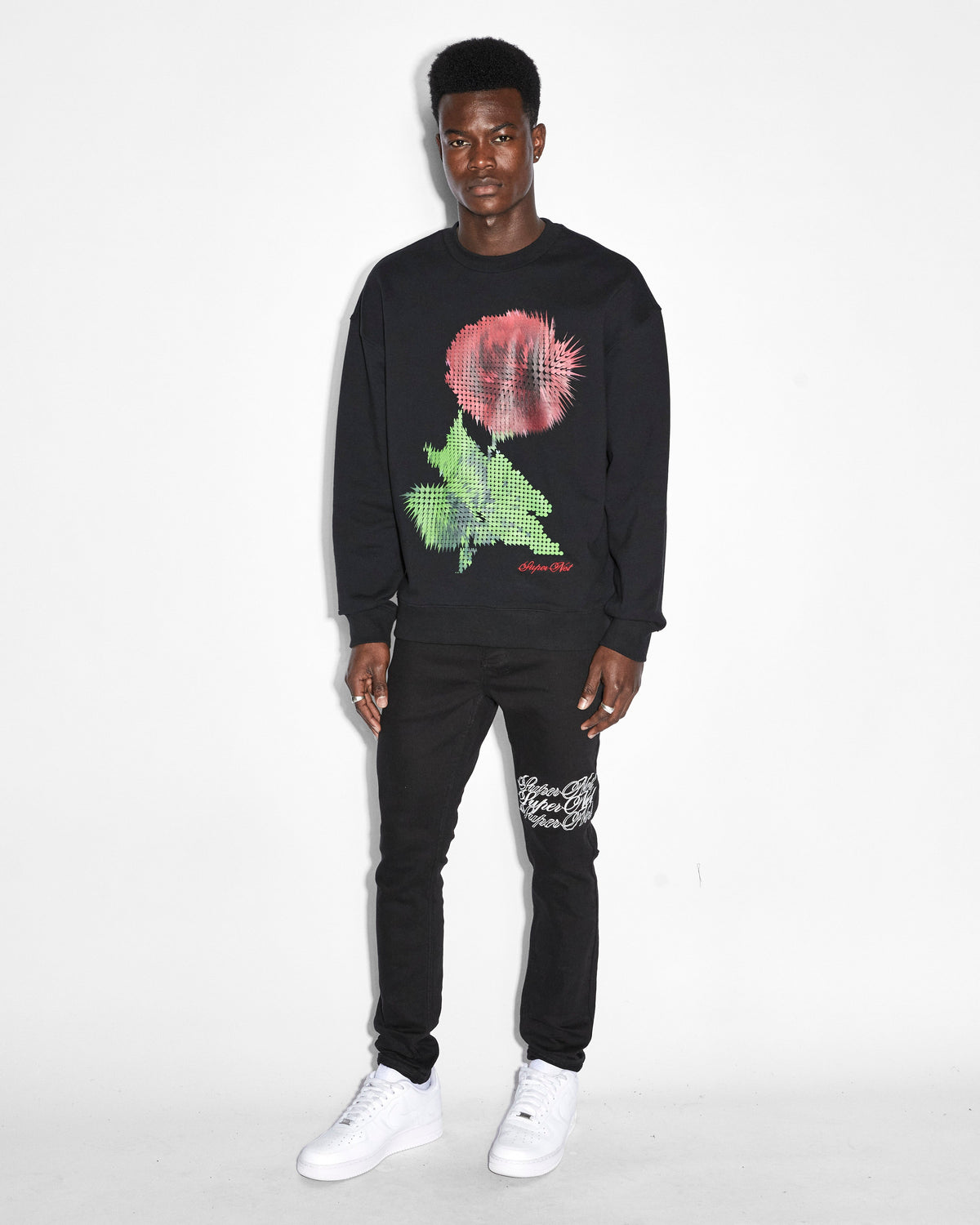 MENS PIXEL BIGGIE CREW JET BLACK FLEECE