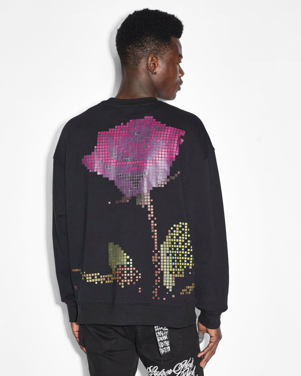 MENS PIXEL BIGGIE CREW JET BLACK FLEECE