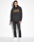 Mens Spiral Biggie Hoodie Faded Black Oversized Fleece - Black
