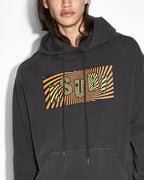 Mens Spiral Biggie Hoodie Faded Black Oversized Fleece - Black