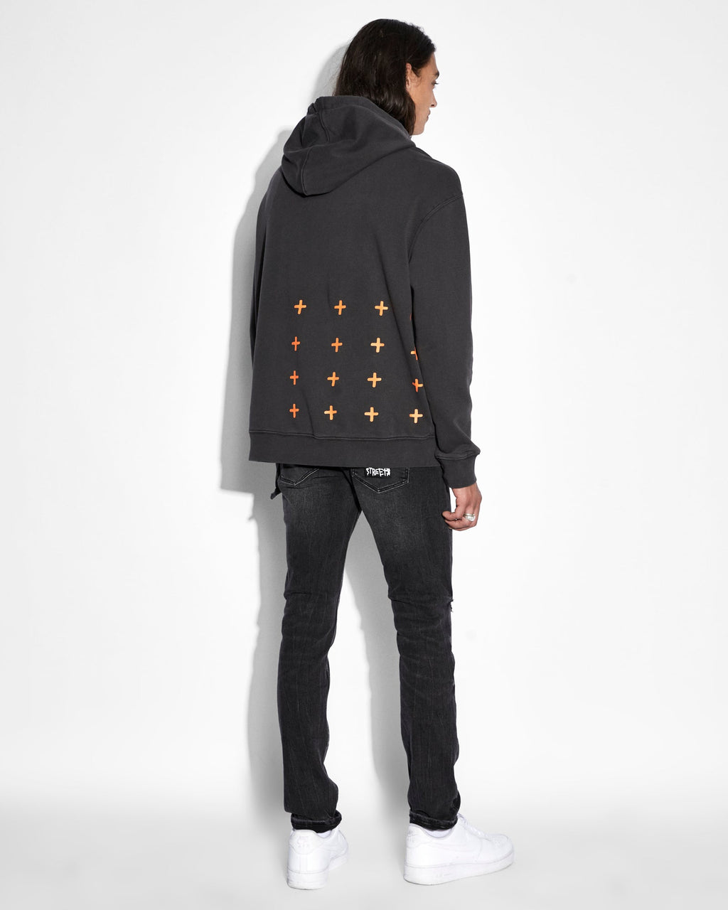 Mens Spiral Biggie Hoodie Faded Black Oversized Fleece - Black