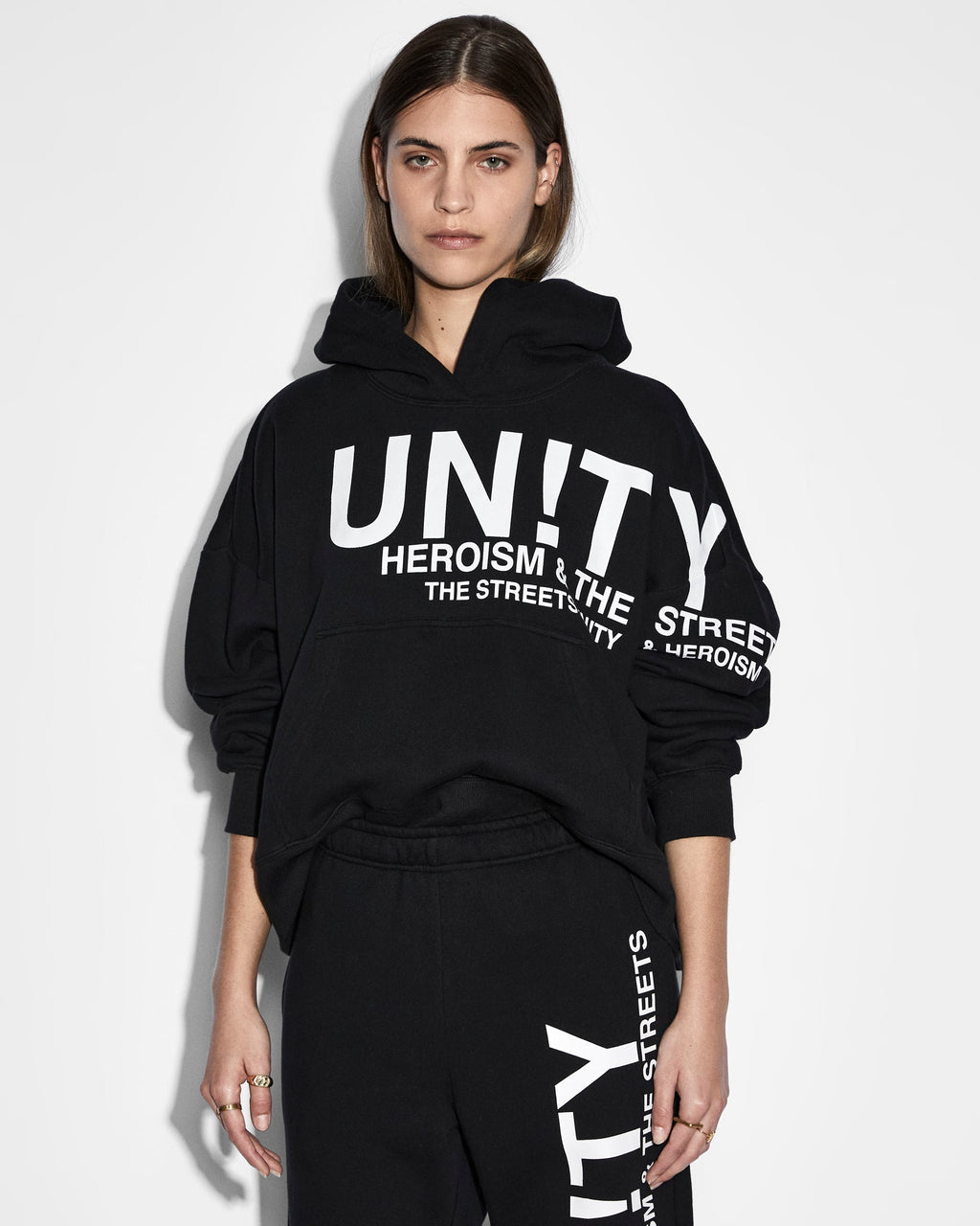Womens Unity Slouch Hoodie Black Oversized Fleece - Black