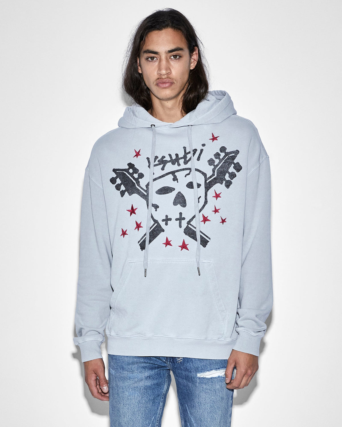 Mens Skull Biggie Hoodie Moon Oversized Fleece - Grey