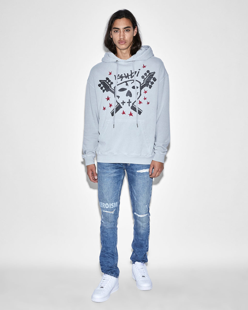 Mens Skull Biggie Hoodie Moon Oversized Fleece - Grey