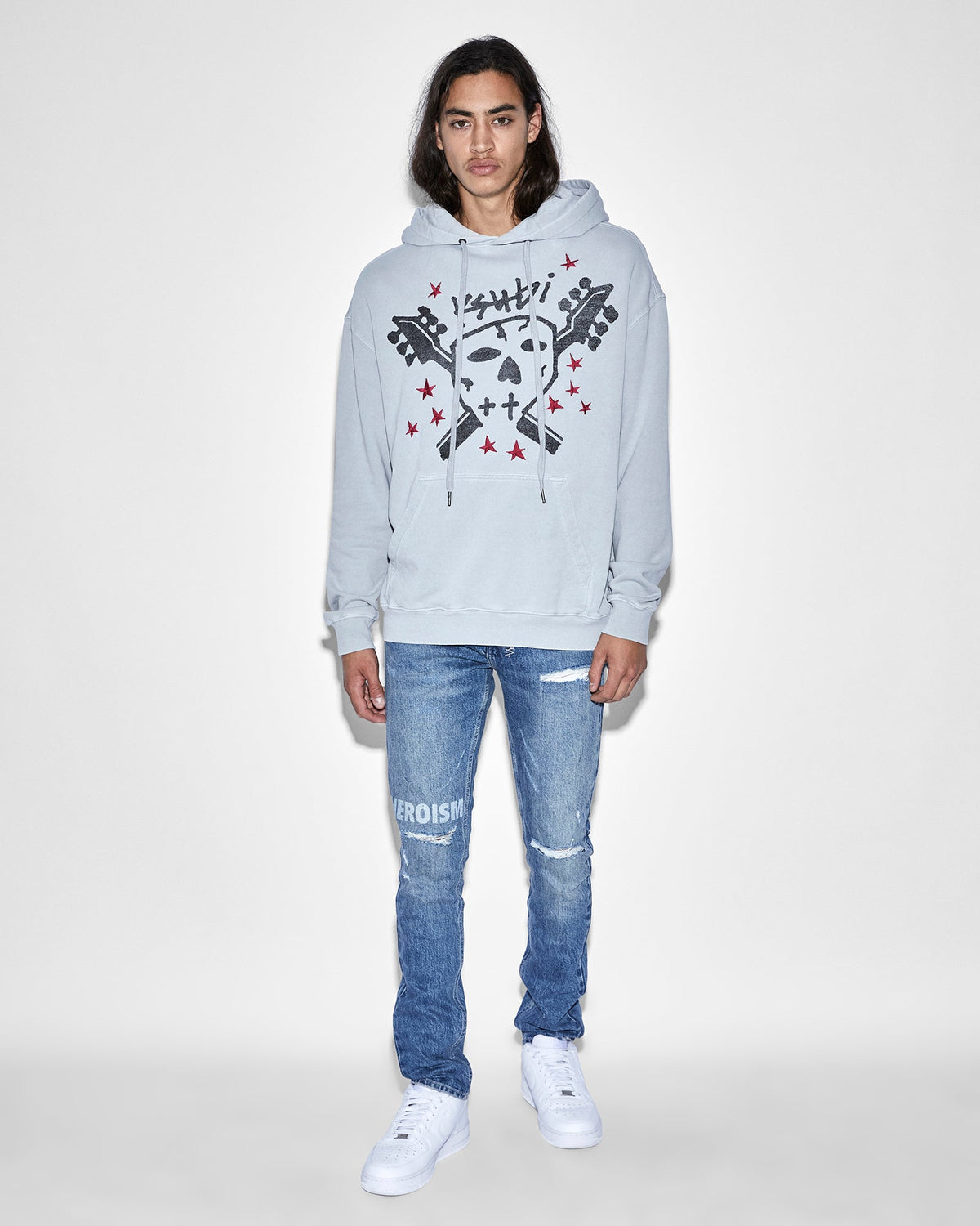 Mens Skull Biggie Hoodie Moon Oversized Fleece - Grey