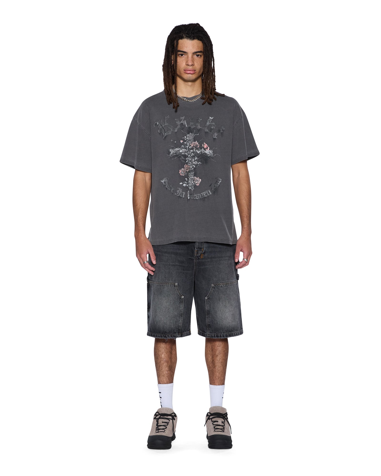 MENS  THORNED EKCESS SS TEE CHARCOAL OVERSIZED TEES