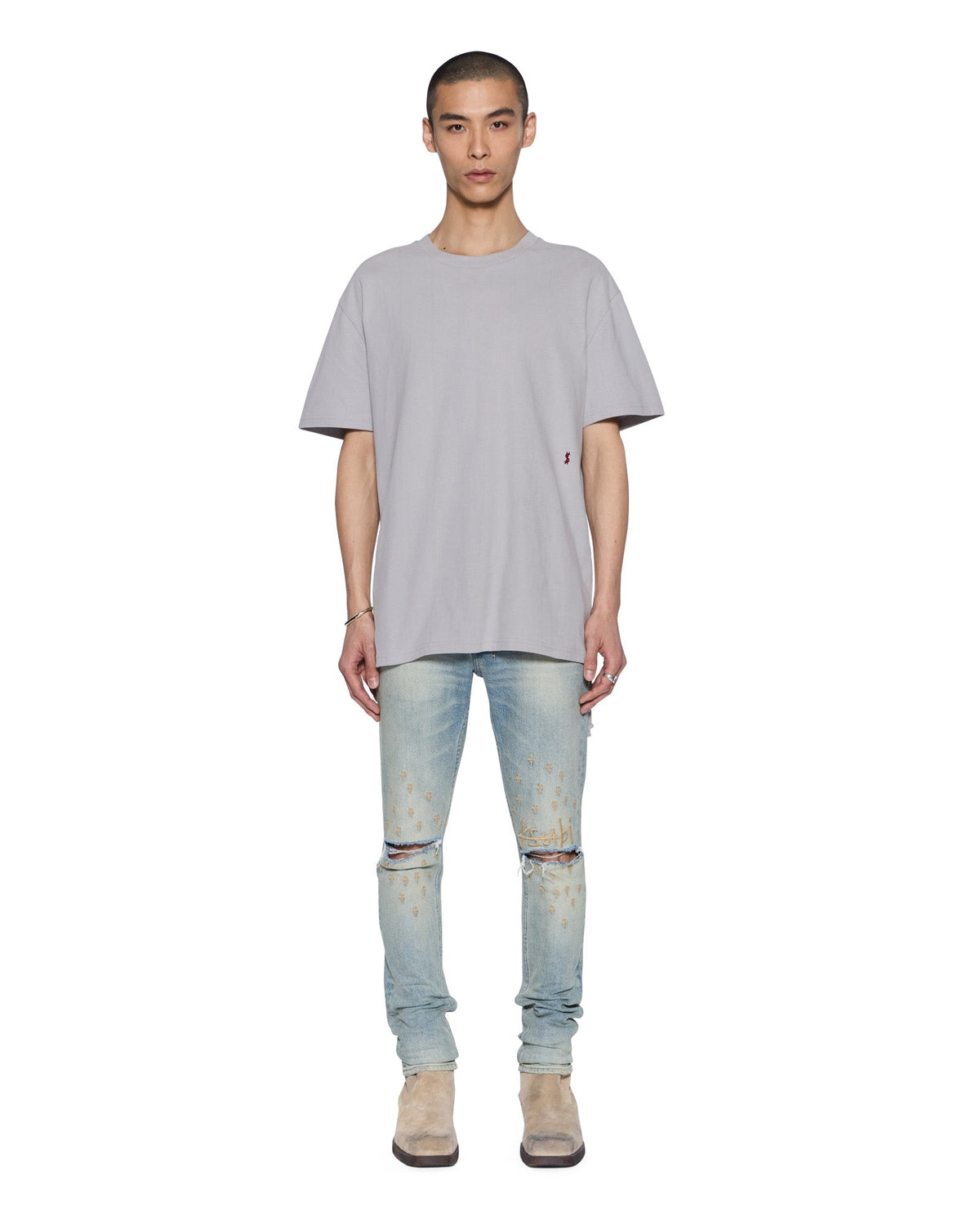 Mens 4x4 Biggie Ss Tee Krete/burgundy Oversized Tees - Grey