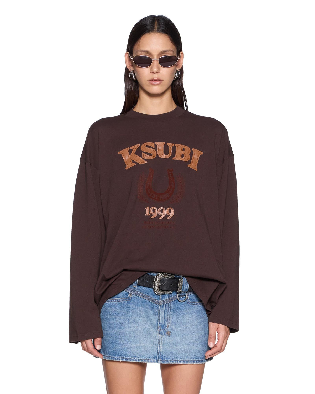 Womens Ksubi Ranch Altar Boyfriend Ls Tee Choc Oversized Tees - Brown