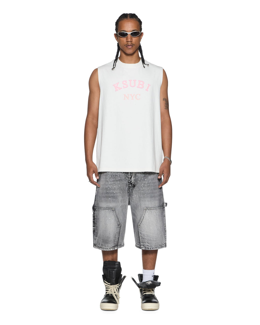 MENS LAYBEL EKCESS CUT OFF TEE TRU WHITE TEES