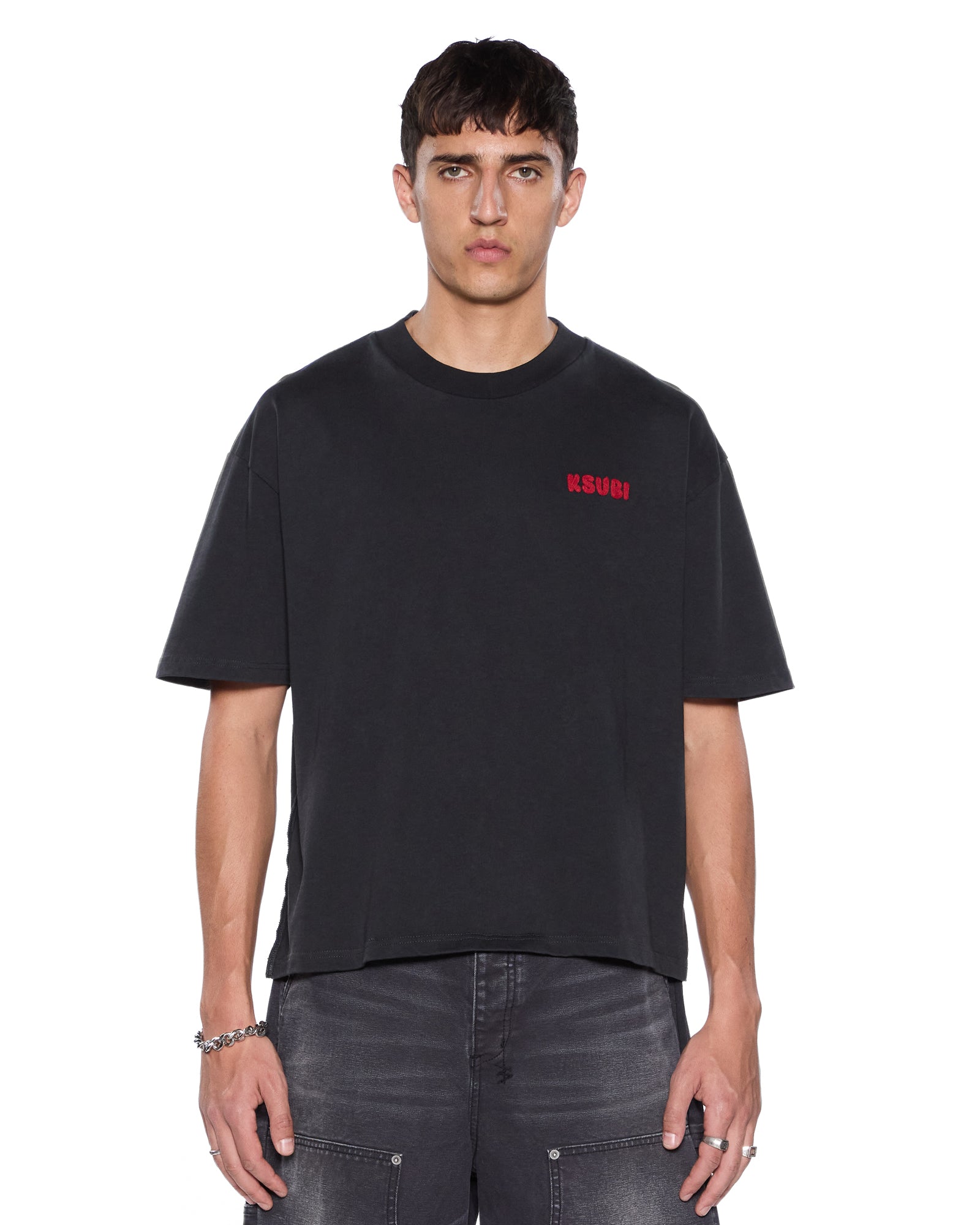MENS  MEKANIK HALEN SS TEE CHARCOAL/RED BOXY TEES