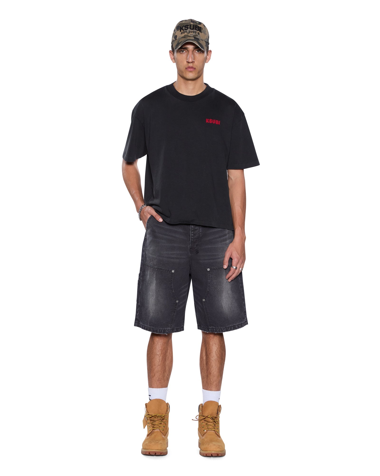 MENS  MEKANIK HALEN SS TEE CHARCOAL/RED BOXY TEES