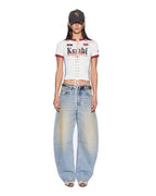 Womens Raceway Shrunken Jersey Off White Regular Fashion Tops - Beige